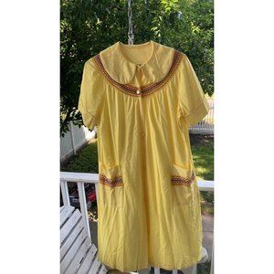 1950s Lightweight Button Front Yellow MCM Decorative Dress